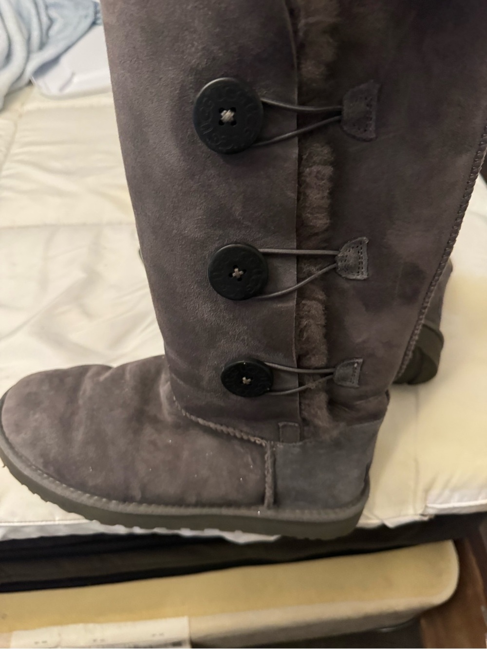 UGG Grey Suede Button-Detail Knee-High Winter Boots